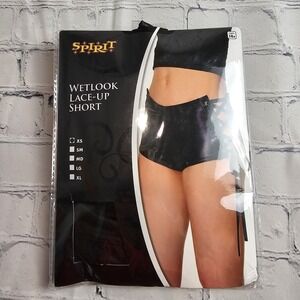 NEW Spirit Wetlook Lace-Up Short XS Black Halloween Costume Club Dance‎ Sealed